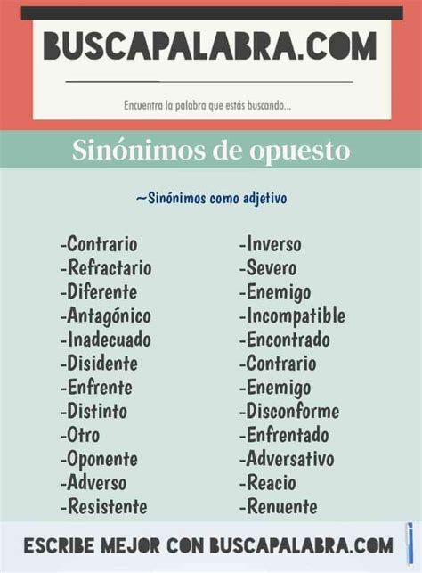 opuesto sinonimo|Los sinónimos de opuesto: Todos los sinónimos de opuesto, su .